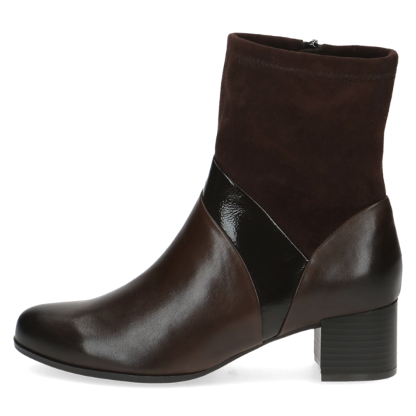 25319 Dk brown enkelllaarsje lak accent Caprice